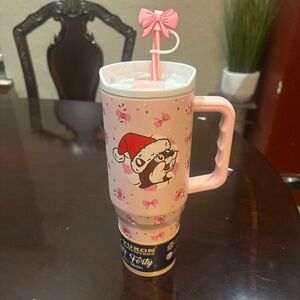 Pink Santa Tumbler with Straw